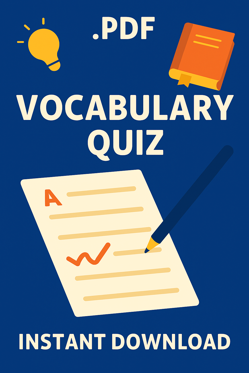 11+ vocabulary quiz PDF instant download resource with exam paper and pen for grammar school English preparation.