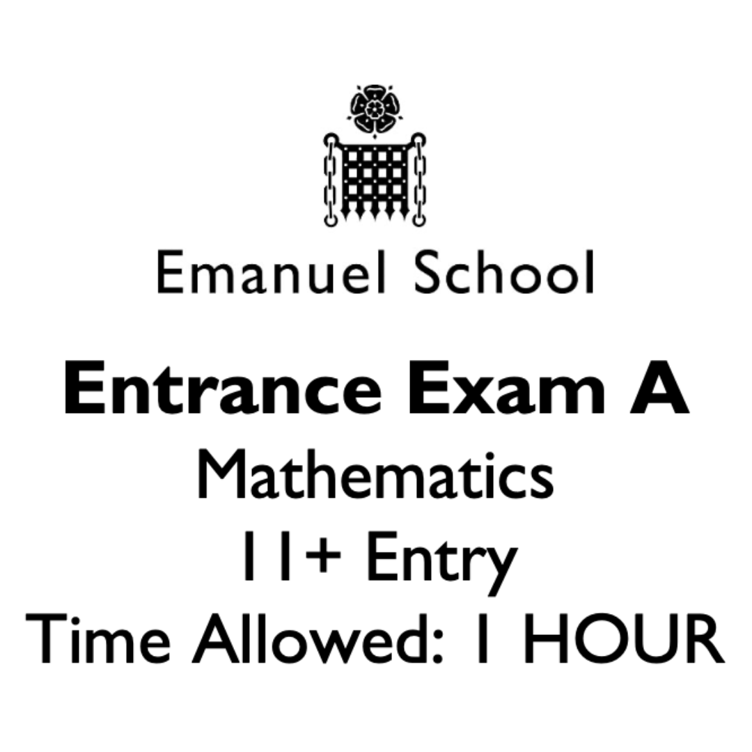 Front cover of Emanuel School Entrance Exam A for Mathematics at 11+ entry, displaying the school crest and exam title.