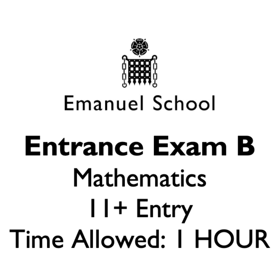 Front cover of Emanuel School Entrance Exam B for Mathematics at 11+ entry, showing the school logo and time allowance.
