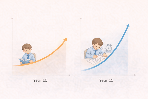 Two line graphs side by side comparing a Year 10 and a Year 11 progress curve