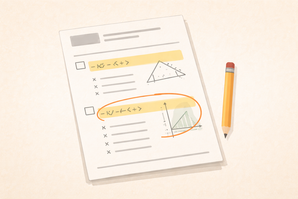 An exam question with a curve highlighted in yellow and a pencil resting on the page