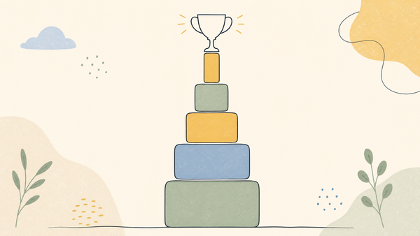 Flat doodle trophy on top of a tall bar chart with a thin top block
