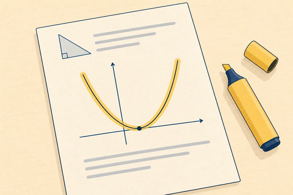 An exam paper with a highlighted U shaped curve on axes and a highlighter