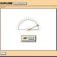 Explore tool, Unit 2 Measuring Angles, live protractor with angle revealed