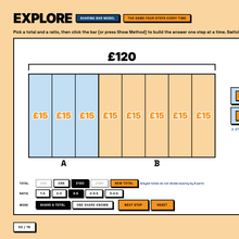 Interactive sharing bar model splitting a total into a ratio