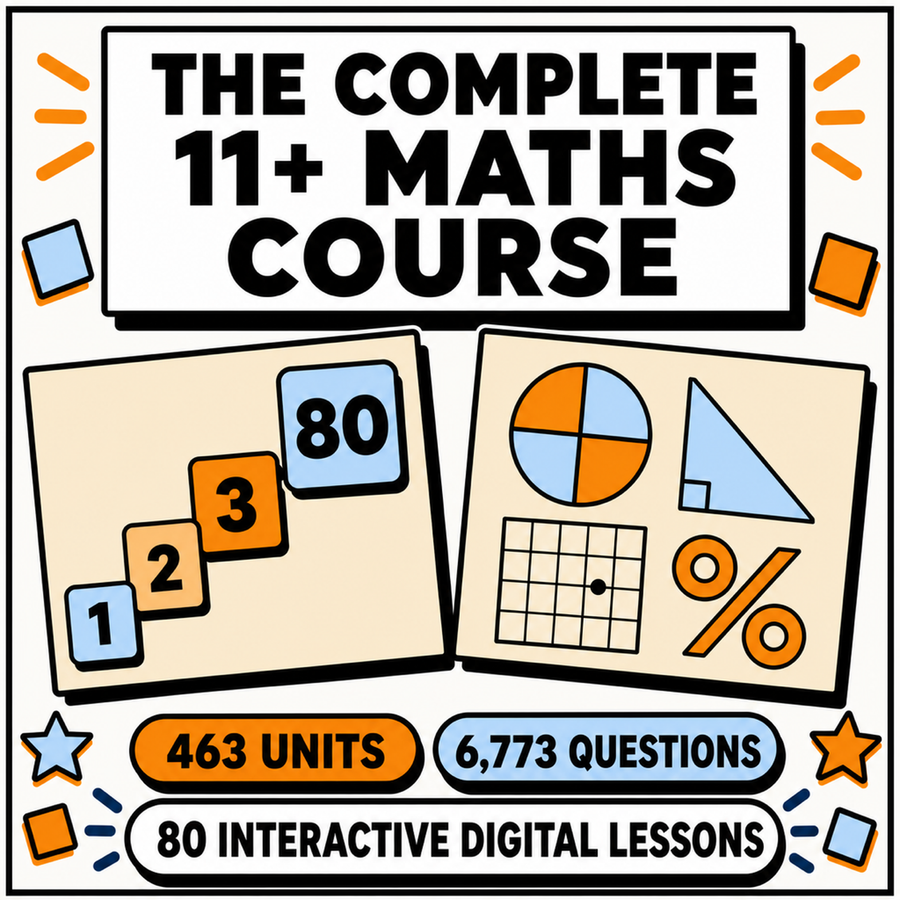 The Complete 11+ Maths Course, 80 interactive digital lessons taught in order