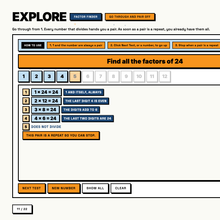 Factor Finder tool going through the factors of 24 one step at a time