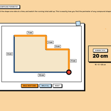 Walk a dot around a compound shape and watch the running perimeter total build