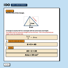 Worked example, area of a triangle, showing why a slanted side is not the height
