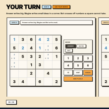 A 6 by 6 grid with Maybe and Not marks and a Check button