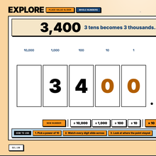Place value slider tool, digits sliding two columns left