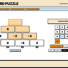 Pyramid Puzzle lab, type numbers into the blank bricks and check the answer