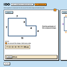 Worked example revealed line by line for the perimeter of a compound shape