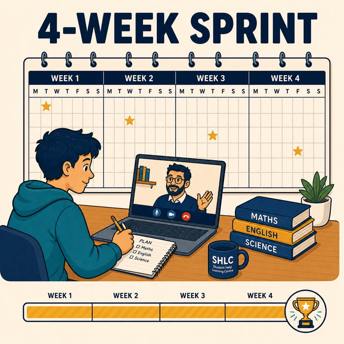 Four-week sprint tutoring plan with weekly progress tracking