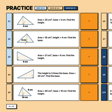Finding a missing base or height from the area of a triangle, answers hidden