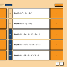 Hardest tier practice questions on collecting like terms with powers, answers hidden