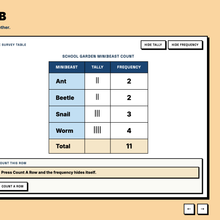 Survey Tally Lab, recording one response at a time into a tally chart