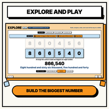 An explore tool where your child arranges the cards into the biggest six digit number