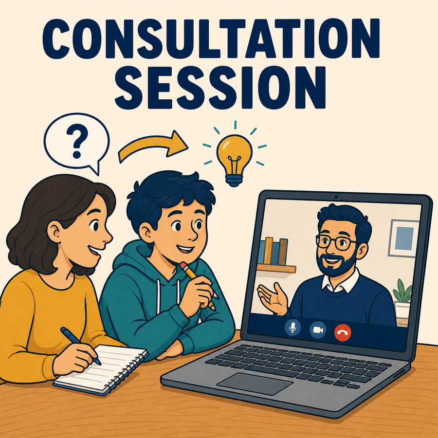 Consultation session with an online tutor, parent and student together