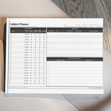 Subject planner sheet with topic tracker, mistake bank and formula recall sections