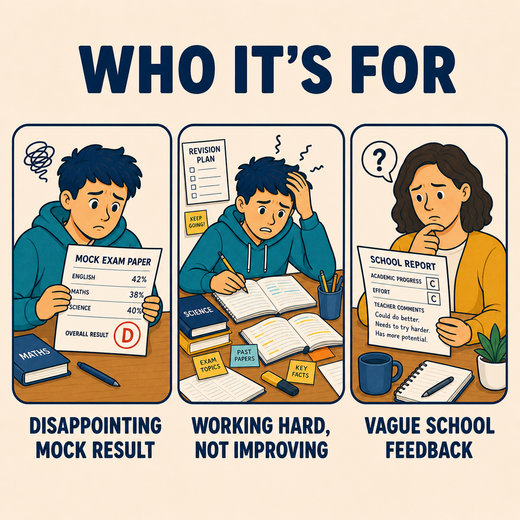 Who it's for, students with disappointing mock results or unclear feedback from school