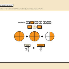 Adding and Subtracting Fractions - interactive Explore sandbox, Unit 4 mixed to improper builder