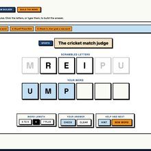 Anagram Builder tool, a child clicks scrambled letters to build the answer word