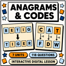 Anagrams and Codes mastery interactive digital lesson for 11 plus verbal reasoning, 7 units and 118 questions