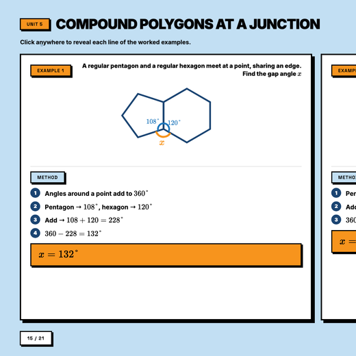 Worked example showing two regular polygons meeting at a junction