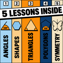 Five lessons inside the bundle, angles, shapes, triangles, polygons and symmetry