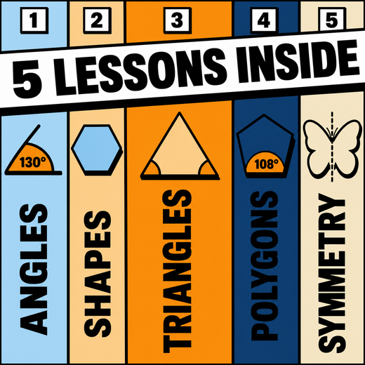 Five lessons inside the bundle, angles, shapes, triangles, polygons and symmetry