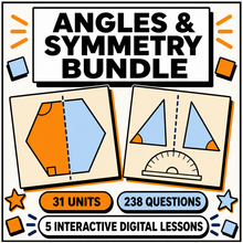 Angles and Symmetry Mastery Bundle, 5 interactive digital lessons, 31 units, 238 questions