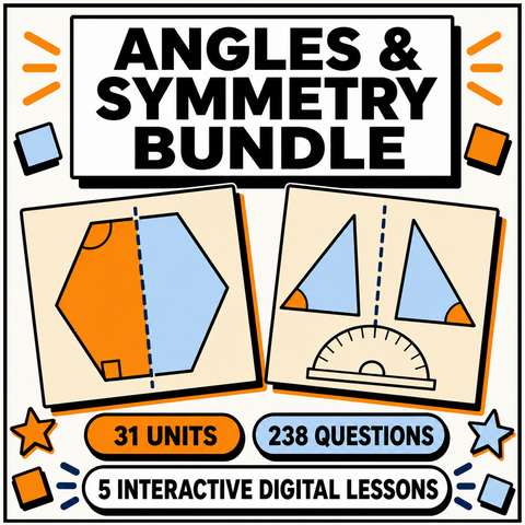 Angles and Symmetry Mastery Bundle, 5 interactive digital lessons, 31 units, 238 questions
