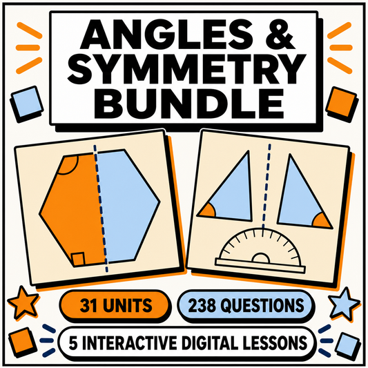 Angles and Symmetry Mastery Bundle, 5 interactive digital lessons, 31 units, 238 questions
