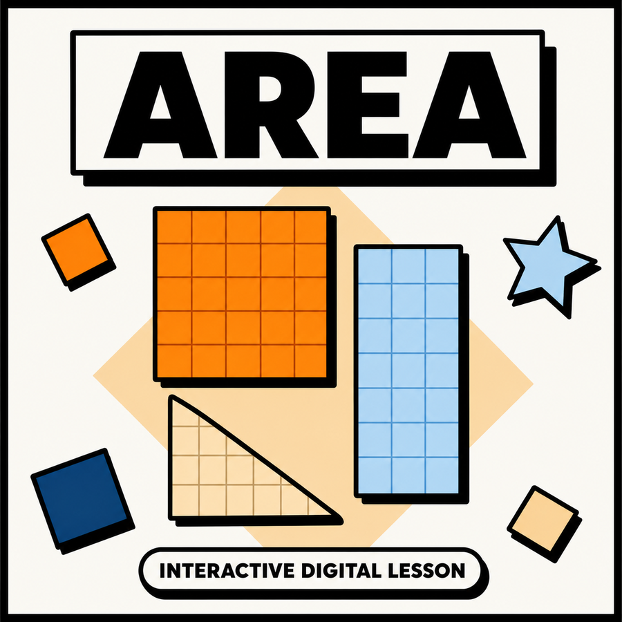 Area of squares, rectangles and triangles interactive digital lesson for 11+ and GCSE maths