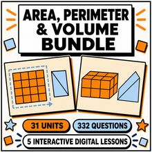 Area, Perimeter and Volume Mastery Bundle, 5 interactive digital lessons, 31 units, 332 questions