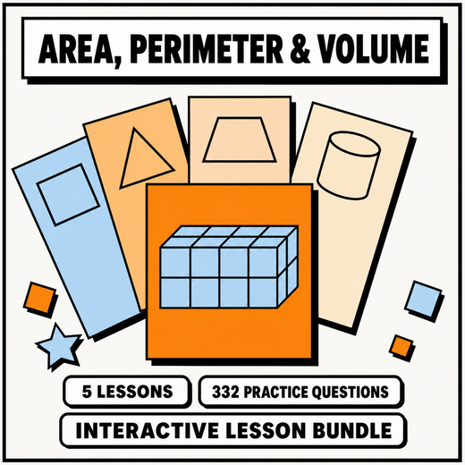 Area, perimeter and volume bundle, 5 interactive maths lessons for 11+ and GCSE