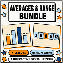 Averages and Range Bundle, 4 interactive digital maths lessons for 11+ and GCSE