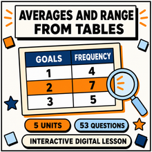 Averages and Range from Tables interactive digital lesson for 11+ and GCSE
