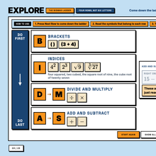 Explore page, the BIDMAS ladder shown as four rows from do first to do last