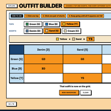 Outfit Builder explore tool, filling a 3 by 3 grid of outfit combinations