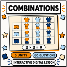 Combinations Mastery interactive maths lesson for 11+ and GCSE, 5 units and 80 questions