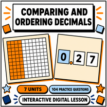 Comparing and Ordering Decimals interactive digital maths lesson, 7 units and 104 practice questions