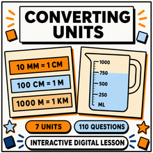 Converting Units Mastery interactive maths lesson, 7 units and 110 questions