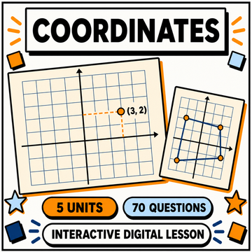 Coordinates interactive digital lesson, 5 units and 70 questions
