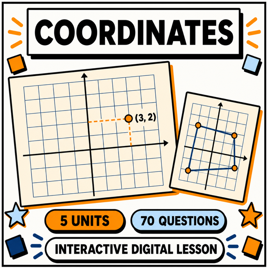 Coordinates interactive digital lesson, 5 units and 70 questions