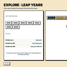 Interactive leap year checker showing the divisibility rule