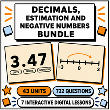 Decimals, Estimation and Negative Numbers Bundle, 7 interactive lessons, 43 units, 722 practice questions
