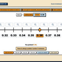 Zoom number line explore tool zoomed into 0.30 to 0.40 with 0.36 picked