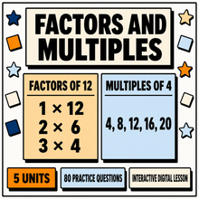 Factors and Multiples interactive digital lesson, 5 units and 80 practice questions